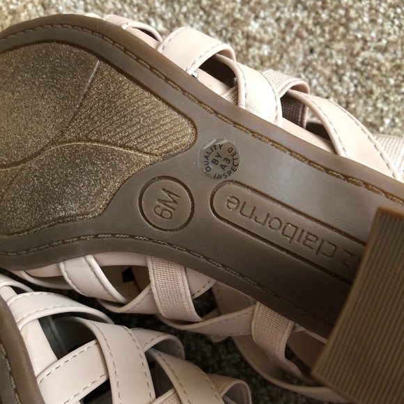 Liz Claiborne Sz6 New cream open-toe, zip back closure, crisscross stretchable - Picture 8 of 8